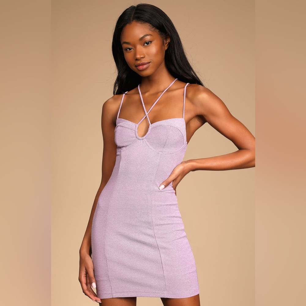Lulus Fantastic Figure Shiny Lilac Tie-Back Bodycon Mini Dress